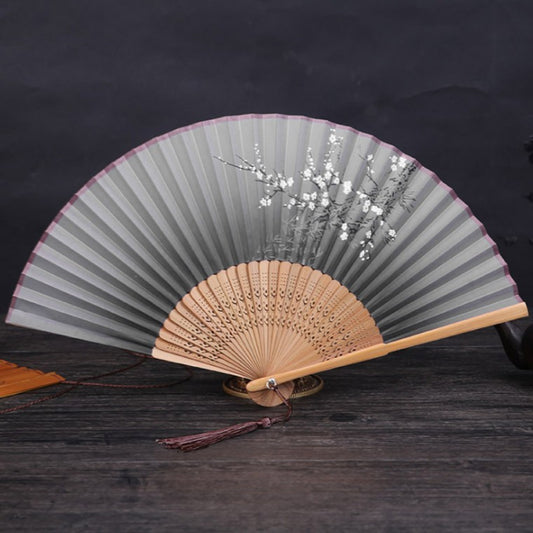 Korean Traditional Bamboo Folding Fan with Plum Blossom Design – Elegant & Practical Gift