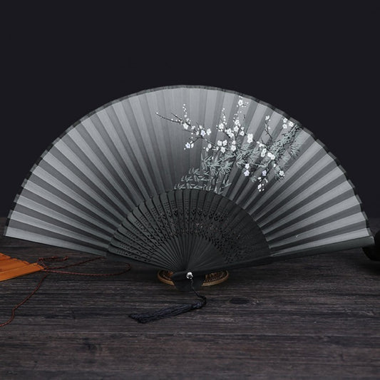 Korean Traditional Bamboo Folding Fan with Plum Blossom Design – Elegant & Practical Gift